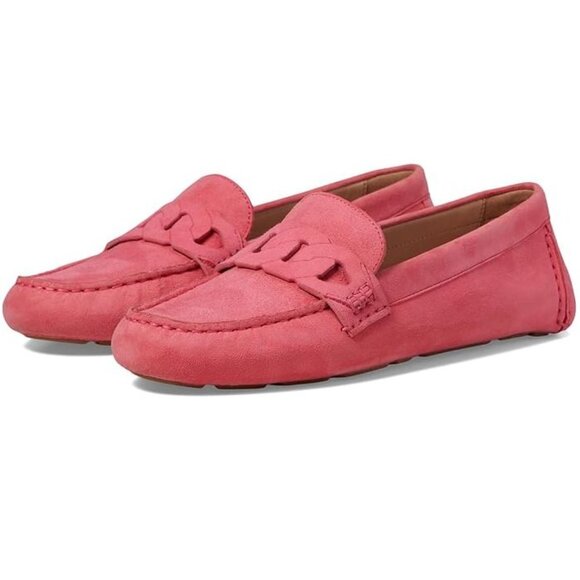 Cole Haan Evelyn Driver Loafer Slip on Flats Size 8 Rose Pink Suede Chain NEW - Picture 1 of 10